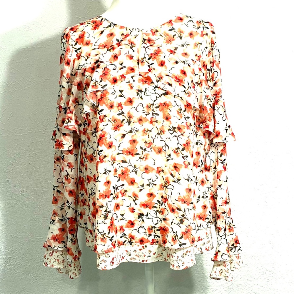 White House Black Market Long-Sleeved Blouse, Double Layer, Flare Cuffs, Size 8